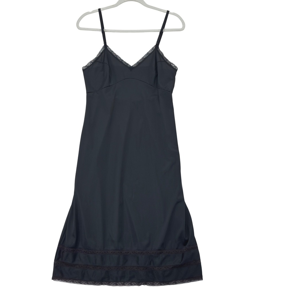 Vintage JCPenney Black Lace Trim Slip Dress Womens Modern Sz 8 Union Made Nylon‎